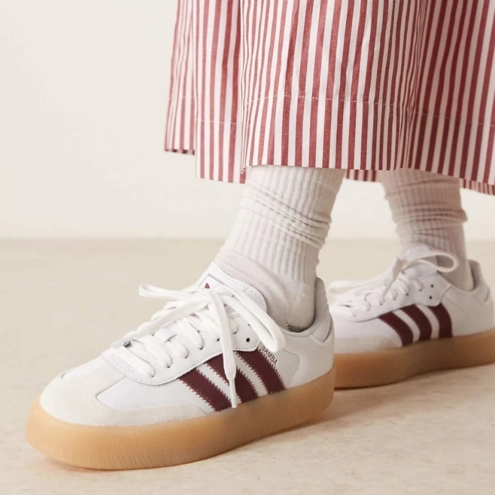 Adidas Originals Sambae Sneakers White and Burgundy Womens NEW - Picture 2 of 8